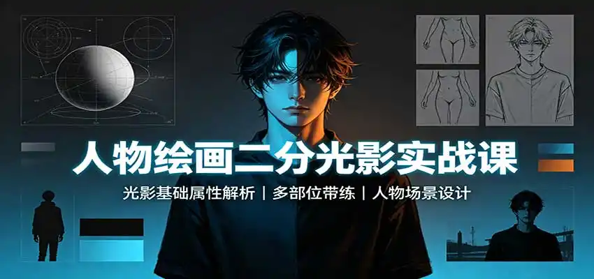 人物绘画二分光影实战课：光影基础属性解析，多部位带练，人物场景设计-创享网