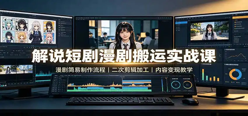 解说短剧漫剧搬运实战课：漫剧简易制作流程，二次剪辑加工，内容变现教学-创享网