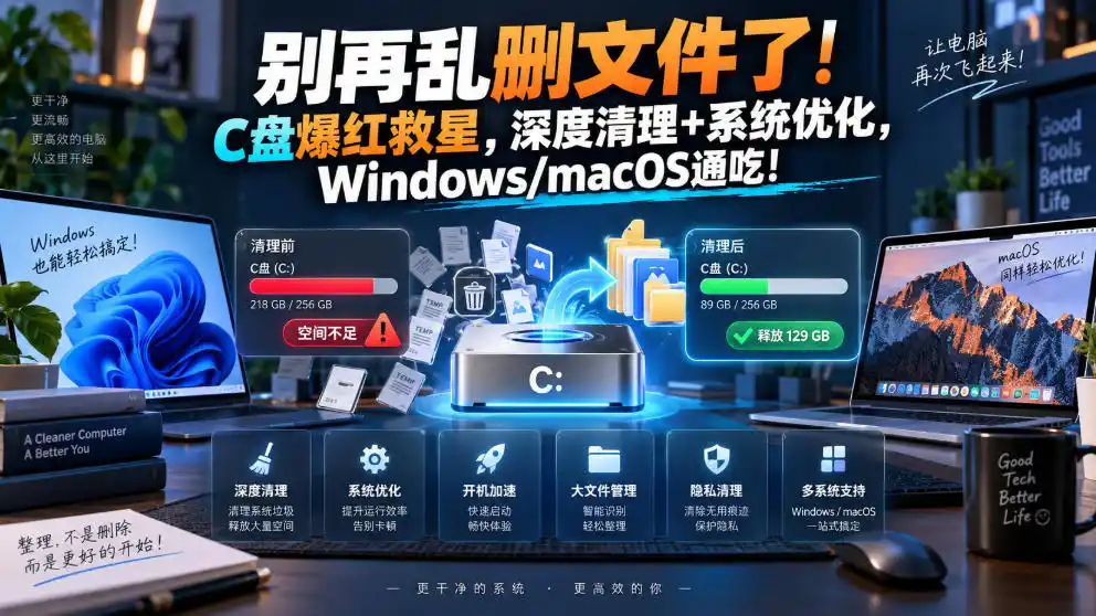 别再乱删文件了！C盘爆红救星，深度清理+系统优化，Windows/macOS通吃！-创享网
