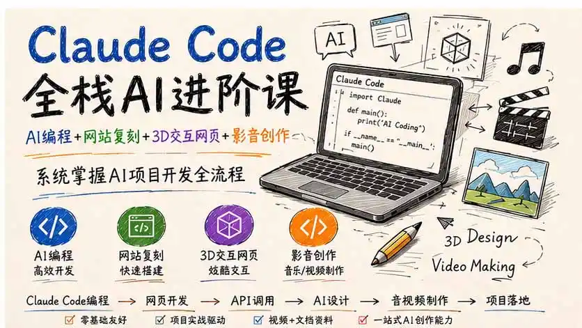 Claude Code全栈AI进阶课；AI编程+网站复刻+3D交互网页+影音创作，系统掌握AI项目开发全流程-创享网