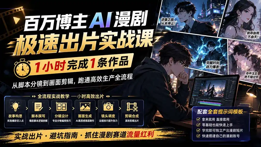 百万博主AI漫剧极速出片实战课：1小时产出条作品，从脚本分镜到画面剪辑，跑通高效生产全流程-创享网
