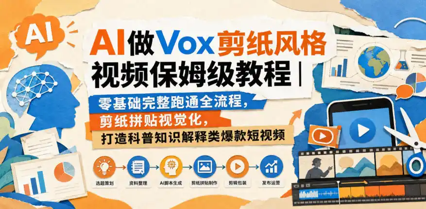 AI做Vox剪纸风格视频保姆级教程｜零基础完整跑通全流程，剪纸拼贴视觉化，打造科普知识解释类爆款短视频-创享网