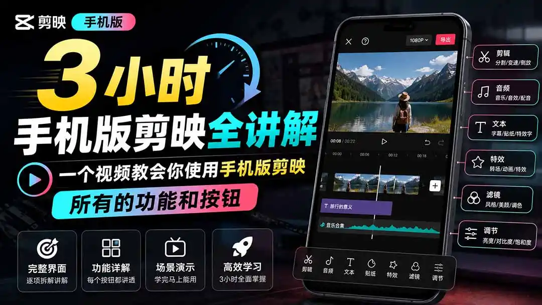 3小时手机版剪映全讲解，一个视频教会你使用手机版剪映，所有的功能和按钮-创享网