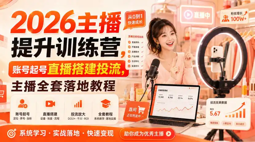 2026主播提升训练营，账号起号直播搭建投流，主播全套落地教程-创享网