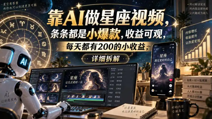 靠AI做星座视频，条条都是小爆款，收益可观，每天都有200的小收益，详细拆解-创享网