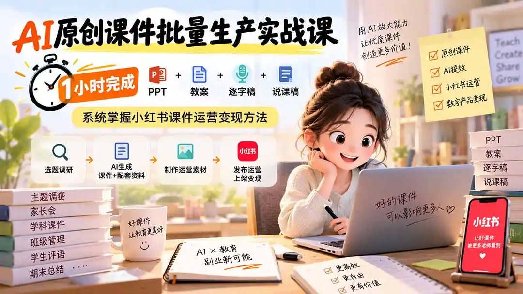 AI原创课件批量生产实战课：1小时完成PPT+教案+逐字稿+说课稿，系统掌握小红书课件运营变现方法-创享网