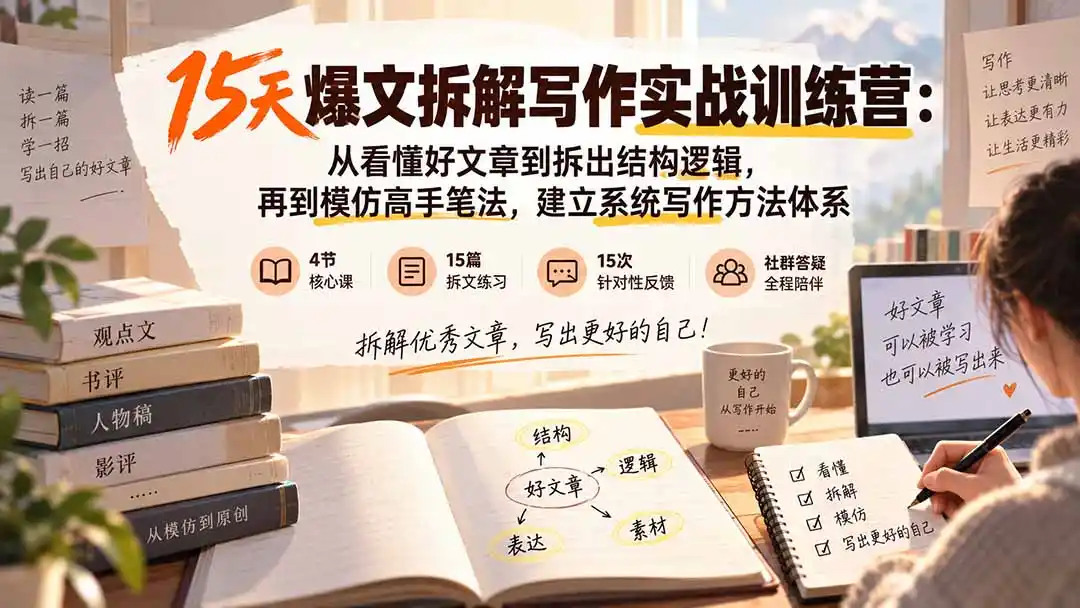 15天爆文拆解写作实战训练营：从看懂好文章到拆出结构逻辑，再到模仿高手笔法，建立系统写作方法体系 - 创享网-创享网