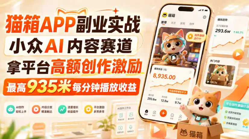 猫箱APP副业实战，小众AI内容赛道，拿平台高额创作激励，最高935米每分钟播放收益-创享网