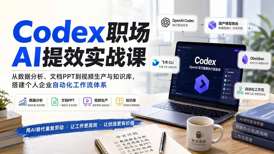 Codex职场AI提效实战课：从数据分析、文档PPT到视频生产与知识库，搭建个人企业自动化工作流体系-创享网