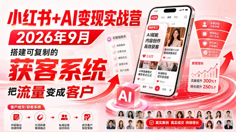 小红书+AI变现实战营2026年9月,搭建可复制的获客系统,把流量变成客户!-创享网
