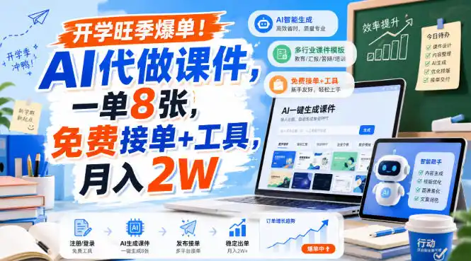 开学旺季爆单！AI代做课件，一单8张，免费接单+工具，月入2W【揭秘】-创享网