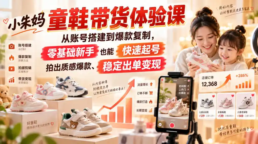 小朱妈童鞋带货体验课，从账号搭建到爆款复制，零基础新手也能快速起号、拍出质感爆款、稳定出单变现-创享网