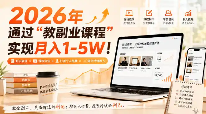2026年通过“教副业课程”实现月入1-5W！毫无保留的全部教给你，长期稳定【揭秘】 - 创享网-创享网