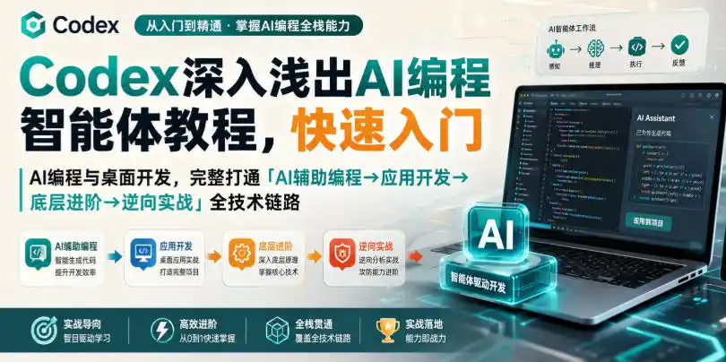 Codex深入浅出AI编程智能体教程，快速入门AI编程与桌面开发，打通「AI辅助编程→应用开发→底层进阶→逆向实战」全技术链路 - 创享网-创享网
