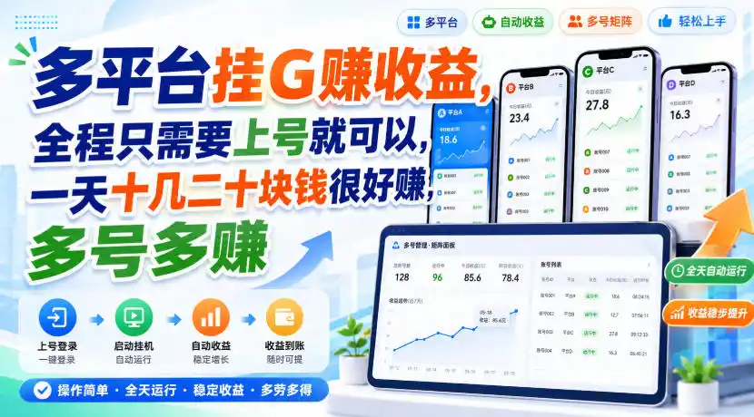 多平台挂G賺收益，全程只需要上号就可以，一天十几二十块钱很好賺，多号多賺【揭秘】-创享网