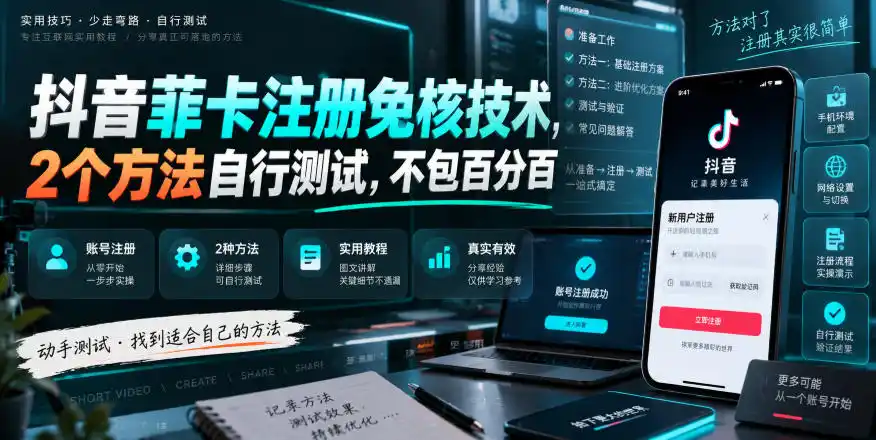 抖音菲卡注册免核技术，2个方法自行测试，不包百分百-创享网