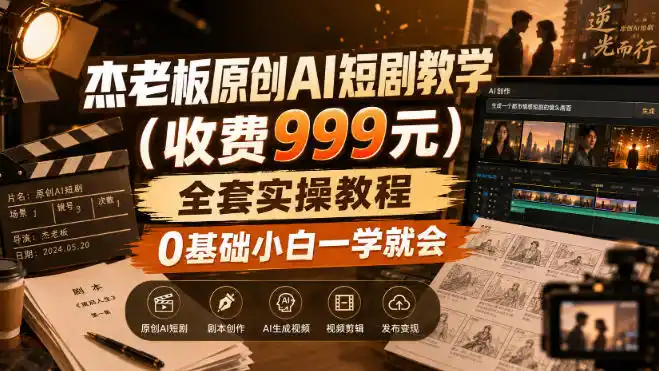杰老板原创AI短剧教学(收费999元)，全套实操教程，0基础小白一学就会，非搬运技术 - 创享网-创享网