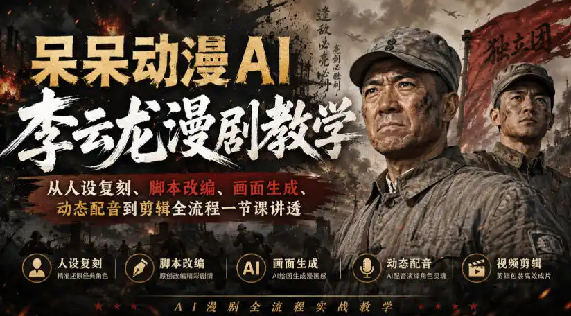 呆呆动漫AI李云龙漫剧教学，从人设复刻、脚本改编、画面生成、动态配音到剪辑全流程一节课讲透-创享网