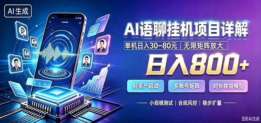 AI语聊挂机，日入800+，适用个人副业，工作室矩阵操作-创享网
