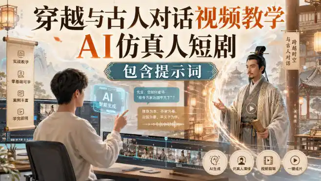 穿越与古人对话视频教学，AI仿真人短剧，包含提示词-创享网