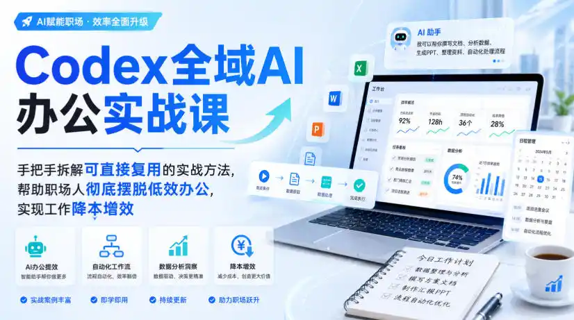 Codex全域AI办公实战课，手把手拆解可直接复用的实战方法，帮助职场人彻底摆脱低效办公，实现工作降本增效-创享网