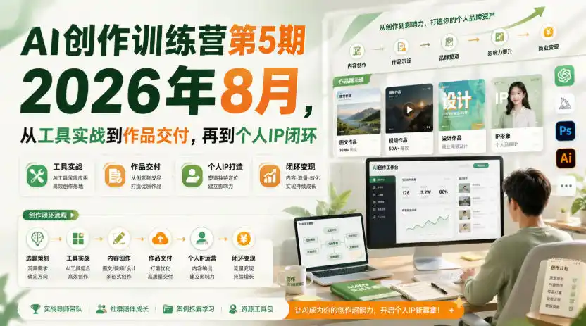 AI创作训练营第5期2026年8月，从工具实战到作品交付，再到个人IP闭环(更新0910)-创享网