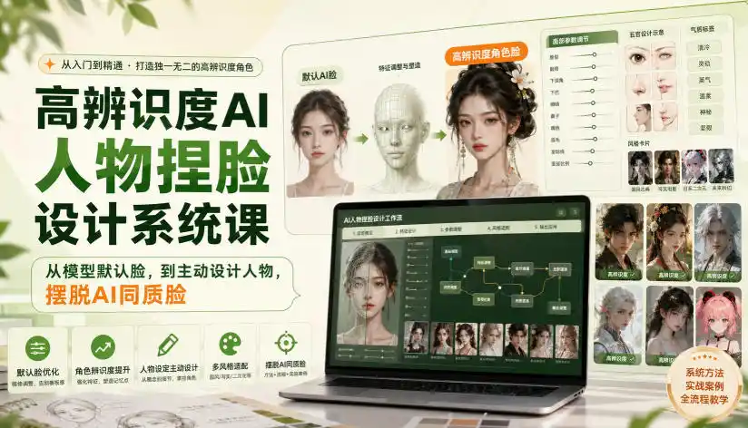 高辨识度AI人物捏脸设计系统课，从模型默认脸，到主动设计人物，摆脱AI同质脸-创享网