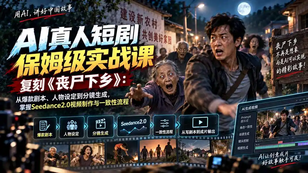 AI真人短剧保姆级实战课，复刻《丧尸下乡》：从爆款剧本、人物设定到分镜生成，掌握Seedance2.0视频制作与一致性流程-创享网