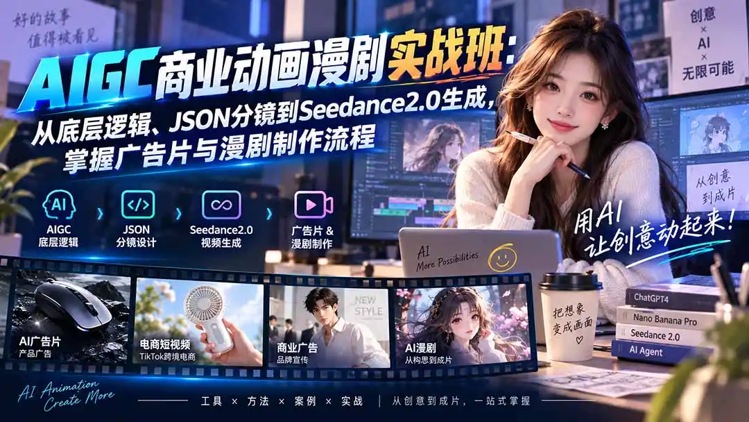 AIGC商业动画漫剧实战班-更新：从底层逻辑、JSON分镜到Seedance2.0生成，掌握广告片与漫剧制作流程 - 创享网-创享网