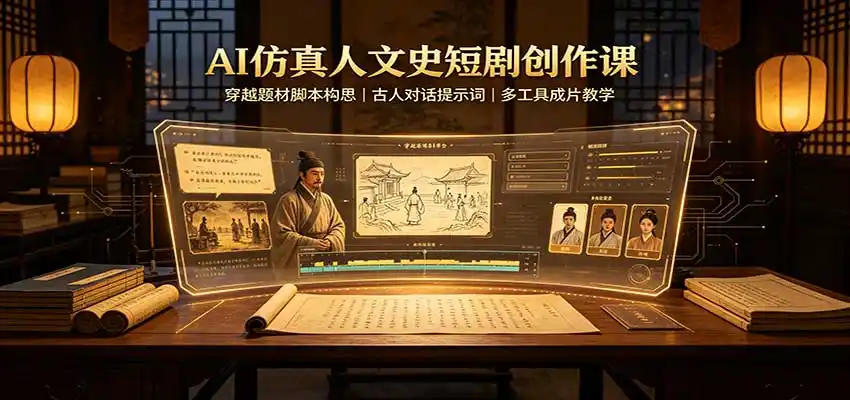 AI仿真人文史短剧创作课：穿越题材脚本构思，古人对话提示词，多工具成片教学-创享网