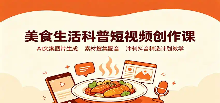 美食生活科普短视频创作课：AI文案图片生成，素材搜集配音，冲刺抖音精选计划教学-创享网