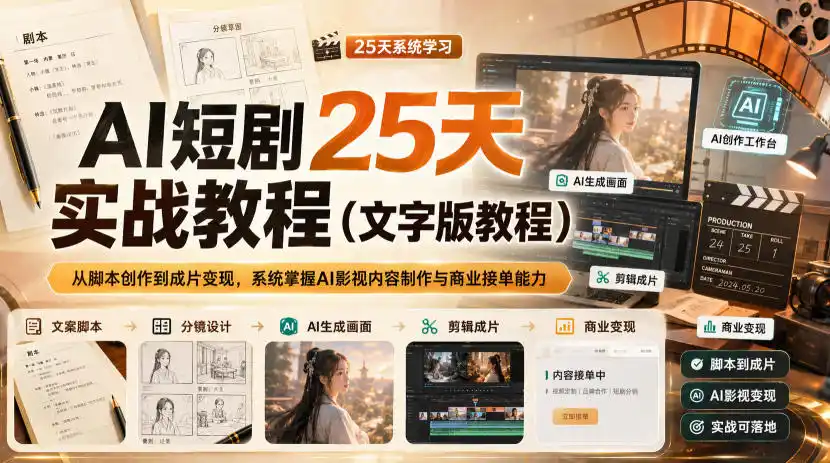 AI短剧25天实战教程(文字版教程)，从脚本创作到成片变现，系统掌握AI影视内容制作与商业接单能力 - 创享网-创享网