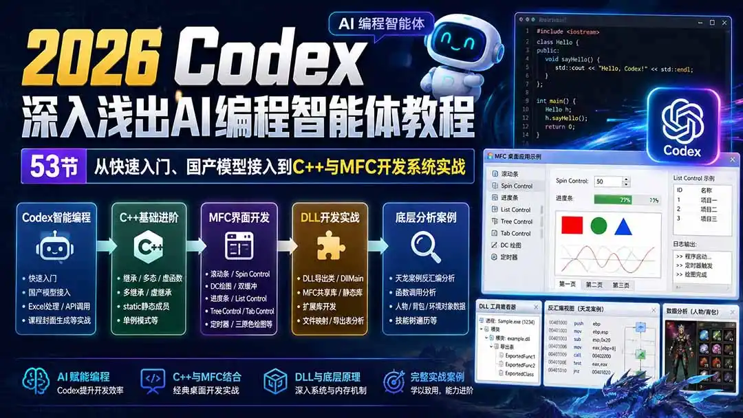 2026 Codex深入浅出AI编程智能体教程：53节从快速入门、国产模型接入到C++与MFC开发系统实战-创享网