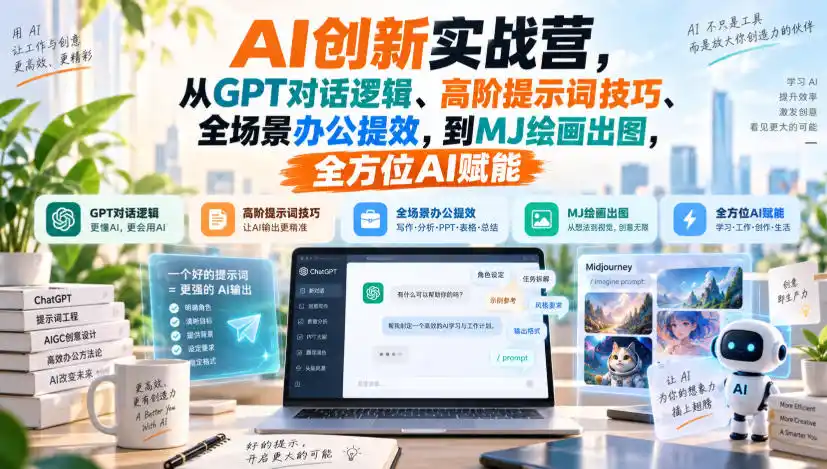 AI创新实战营，从GPT对话逻辑、高阶提示词技巧、全场景办公提效，到MJ绘画出图，全方位AI赋能 - 创享网-创享网