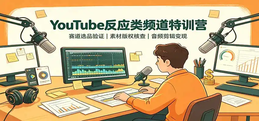 YouTube反应类频道特训营：赛道选品验证，素材版权核查，音频剪辑变现-创享网