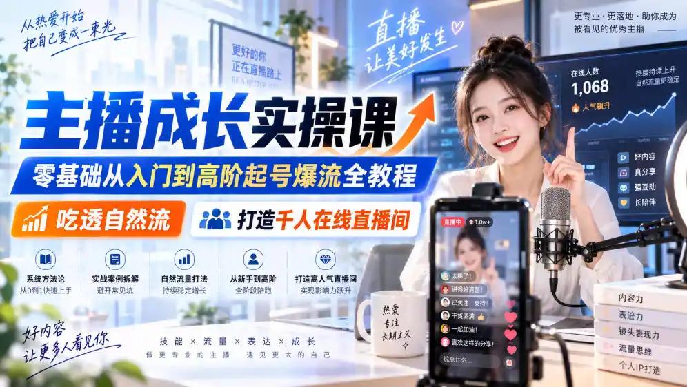 主播成长实操课｜零基础从入门到高阶起号爆流全教程，吃透自然流，打造千人在线直播间-创享网