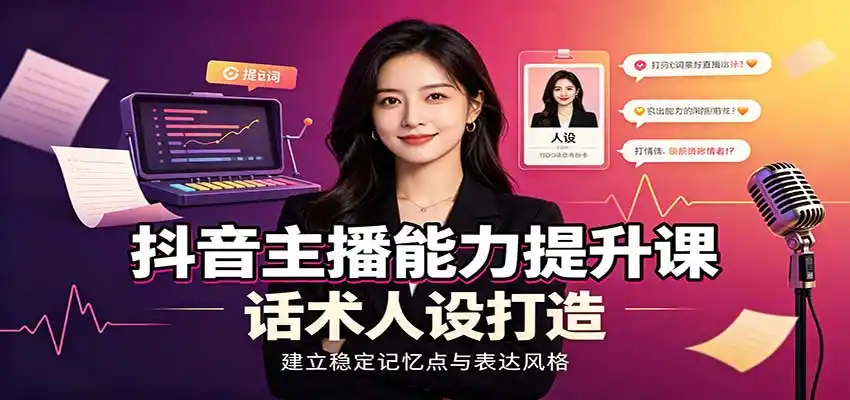抖音主播能力提升课：账号底层逻辑，直播间搭建调试，话术人设打造全套教学-创享网