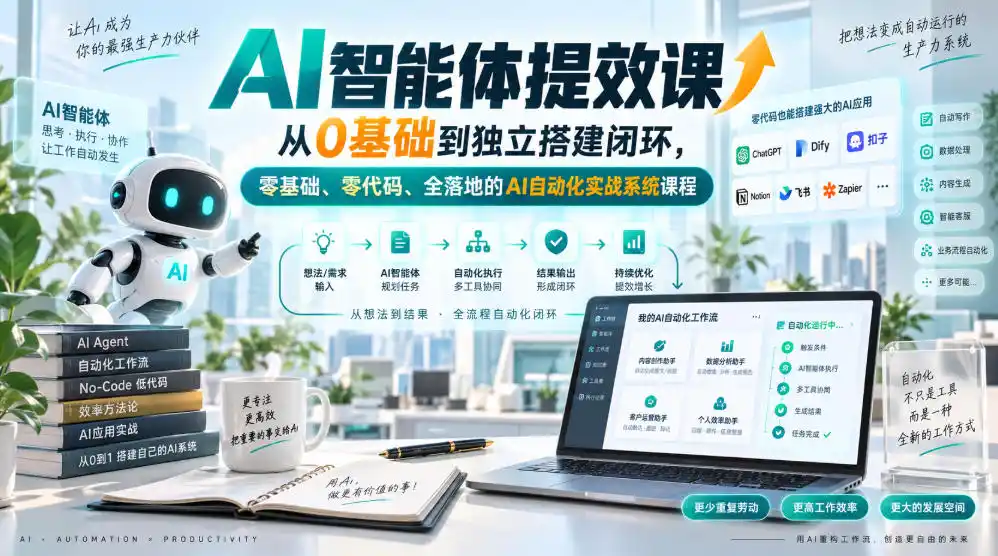AI智能体提效课，从0基础到独立搭建闭环，零基础、零代码、全落地的AI自动化实战系统课程 - 创享网-创享网