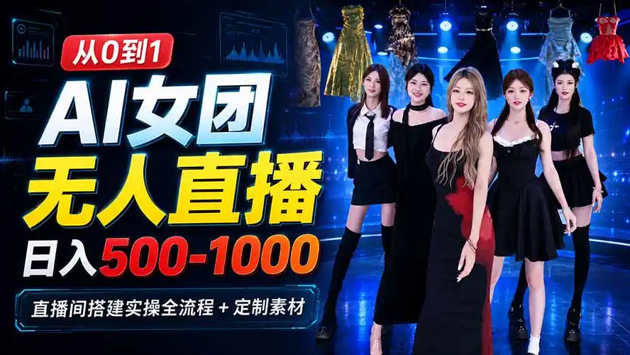 AI 女团无人直播，躺入500-1000每天，直播间搭建实操全流程+定制素材-创享网