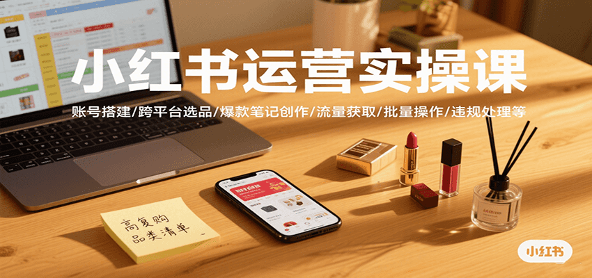 小红书运营实操课，账号搭建/跨平台选品/爆款笔记创作/流量获取/批量操作/违规处理等 - 创享网-创享网
