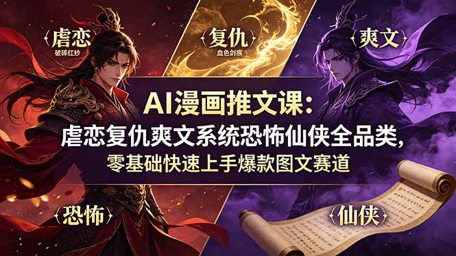 AI漫画推文课：虐恋复仇爽文系统恐怖仙侠全品类，零基础快速上手爆款图文赛道-创享网