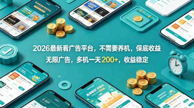 2026最新看广告平台，不需要养机，保底收益，无限广告，多机一天200+，收益稳定【揭秘】 - 创享网-创享网