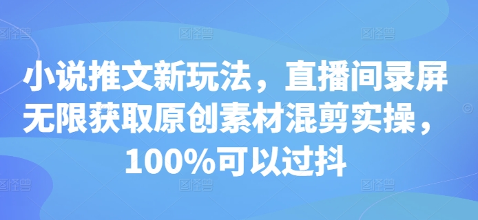 小说推文新玩法，直播间录屏无限获取原创素材混剪实操，100%可以过抖 - 创享网-创享网