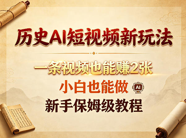 历史AI短视频新玩法，一条视频也能賺2张，小白也能做，新手保姆级教程-创享网