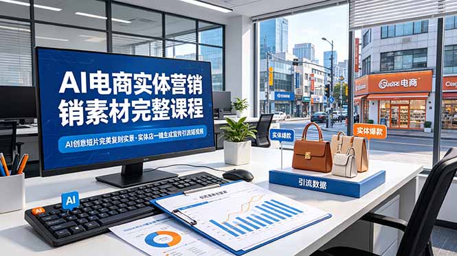 AI电商实体营销素材完整课程，AI创意短片完美复刻实景，实体店一键生成宣传引流短视频-创享网