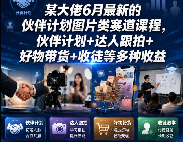 某大佬6月最新的伙伴计划图片类赛道课程，伙伴计划+达人跟拍+好物带货+收徒等多种收益-创享网