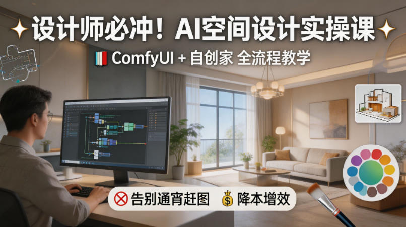 设计师必冲！AI空间设计实操课，ComfyUI+自创家全教学，告别通宵赶图，降本增效 - 创享网-创享网