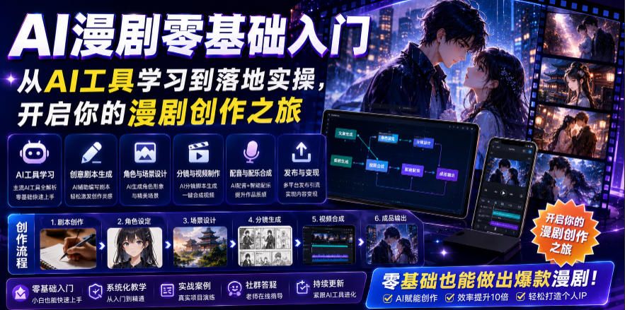 AI漫剧零基础入门，从AI工具学习到落地实操，开启你的漫剧创作之旅 - 创享网-创享网