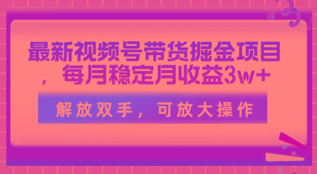 最新视频号带货掘金项目，每月稳定月收益3w+，解放双手，可放大操作 - 创享网-创享网