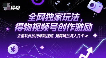 全网独家玩法，得物视频号创作激励 去重软件加持爆款视频，矩阵玩法月入几个w【揭秘】 - 创享网-创享网
